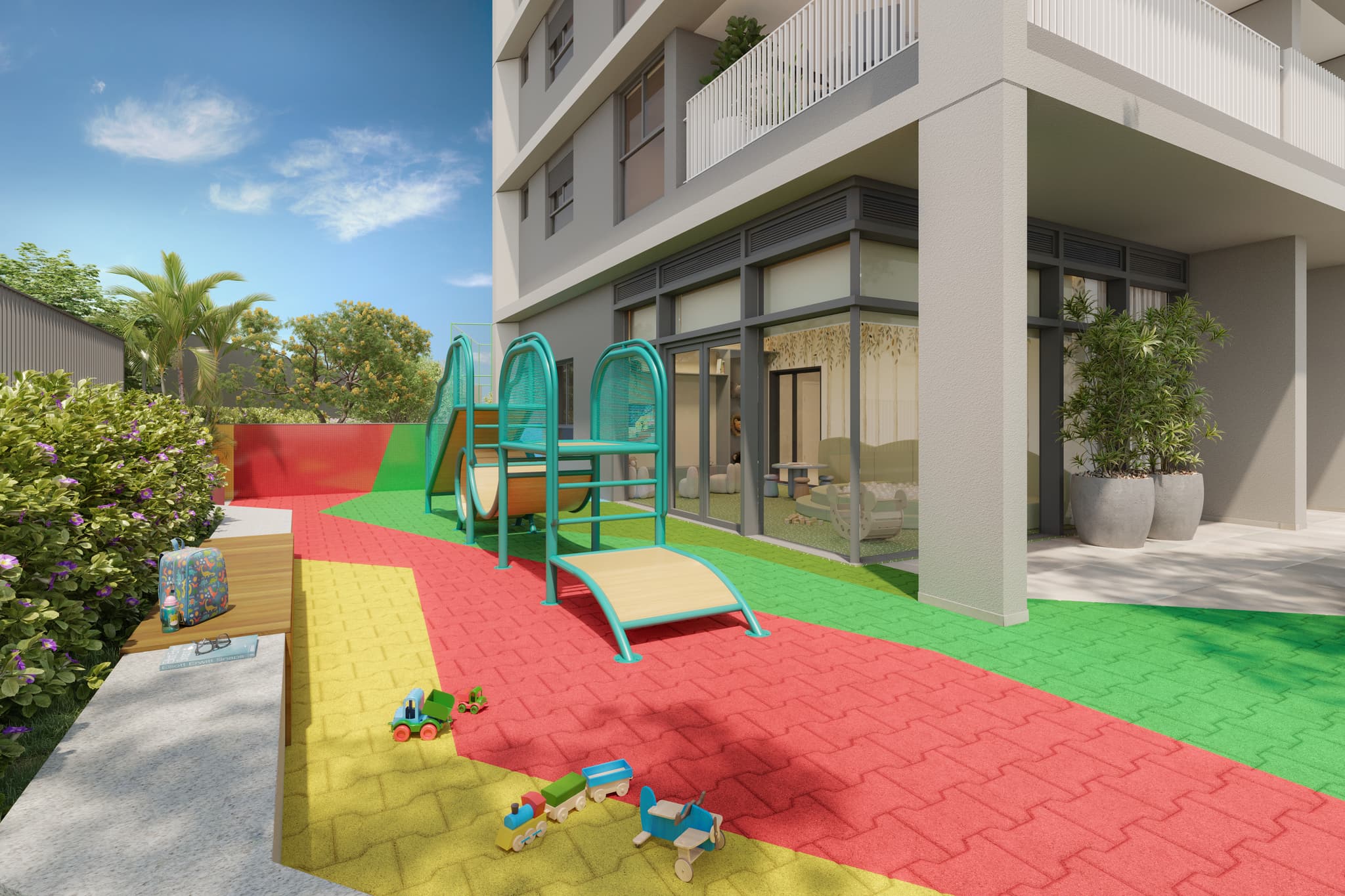Quadra, playground e brinquedoteca no próprio prédio.