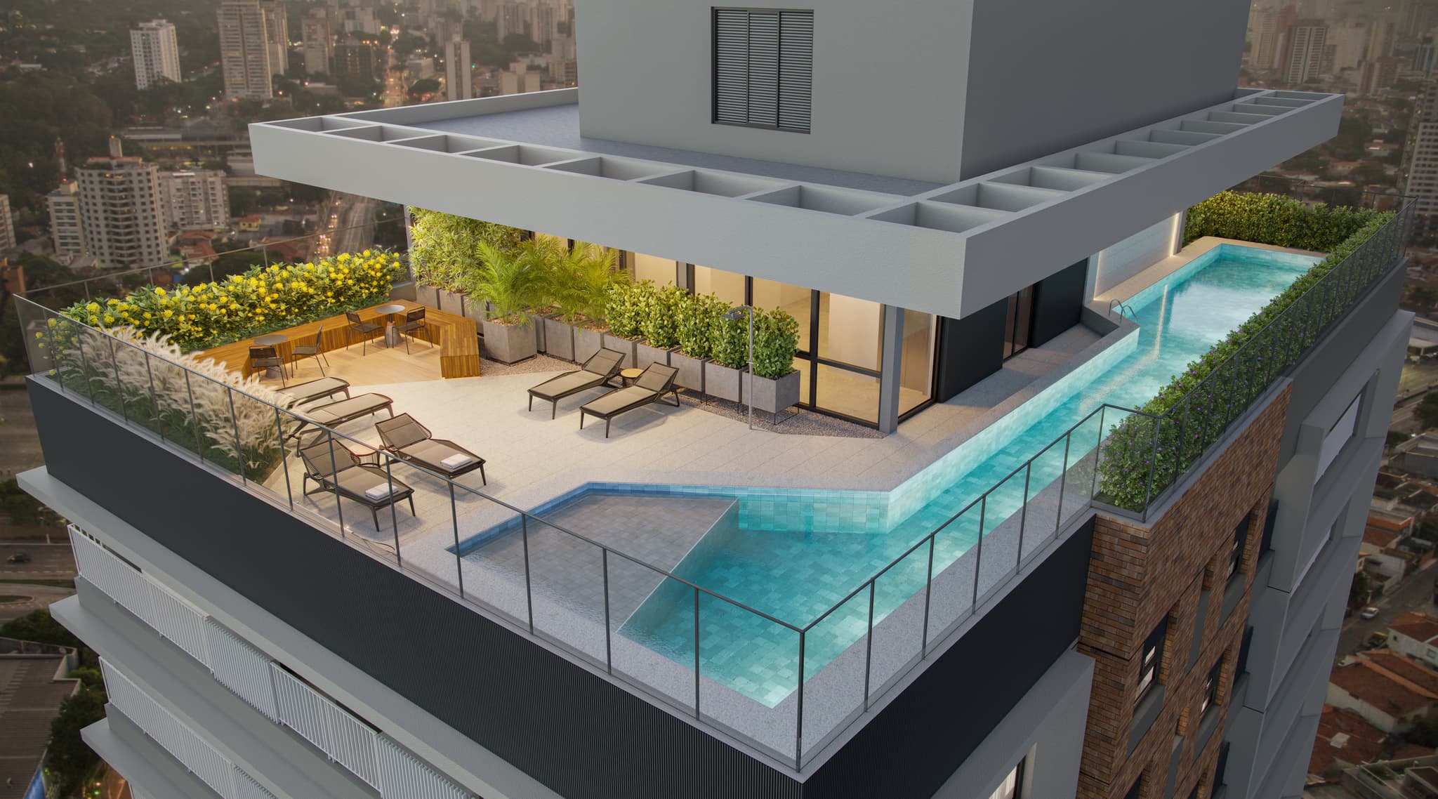 Piscina e solário com vista.